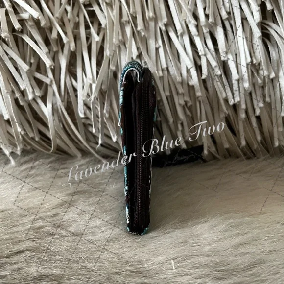 Vintage VERA BRADEY Java Blue 2006 Mini Zip Around Wallet Brown Y2K Floral Quilt - Picture 5 of 12